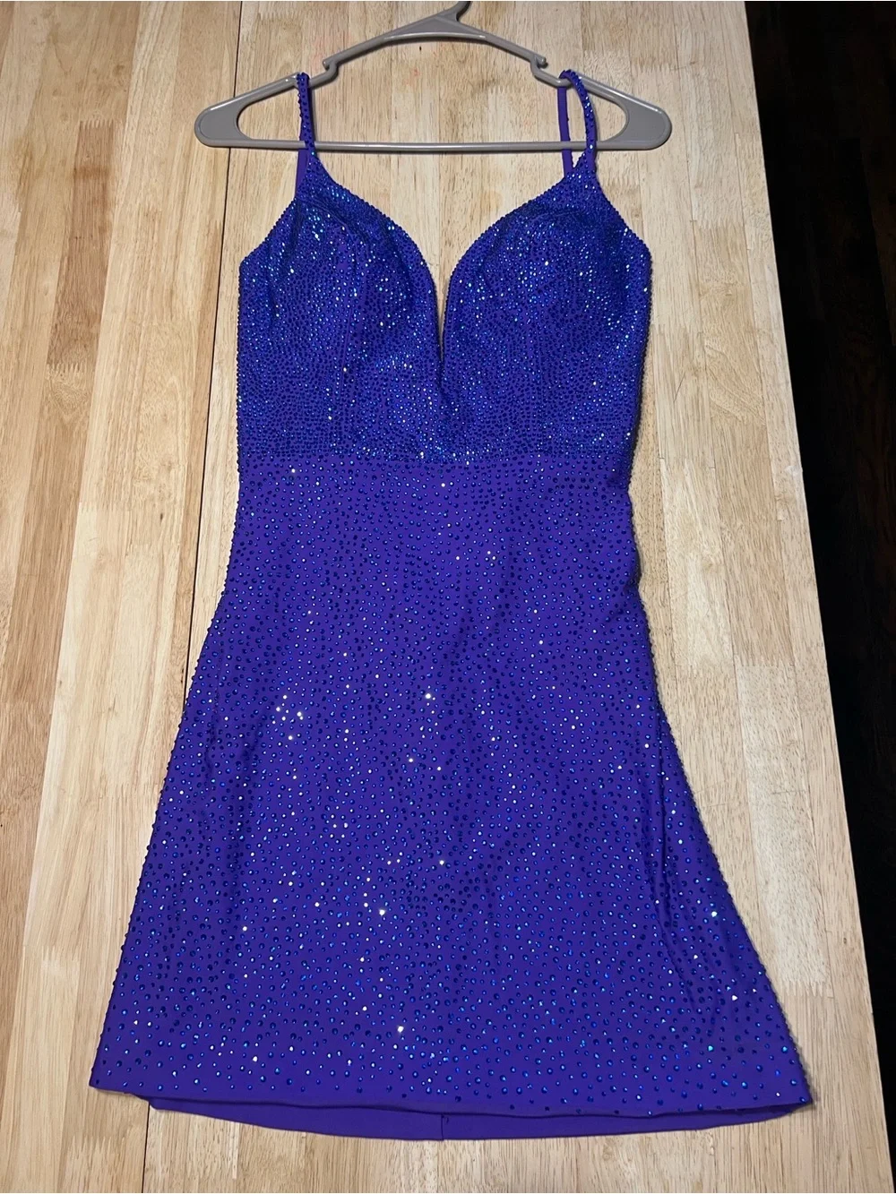 Electric Purple Sequin Spaghetti Strap Prom Dress
